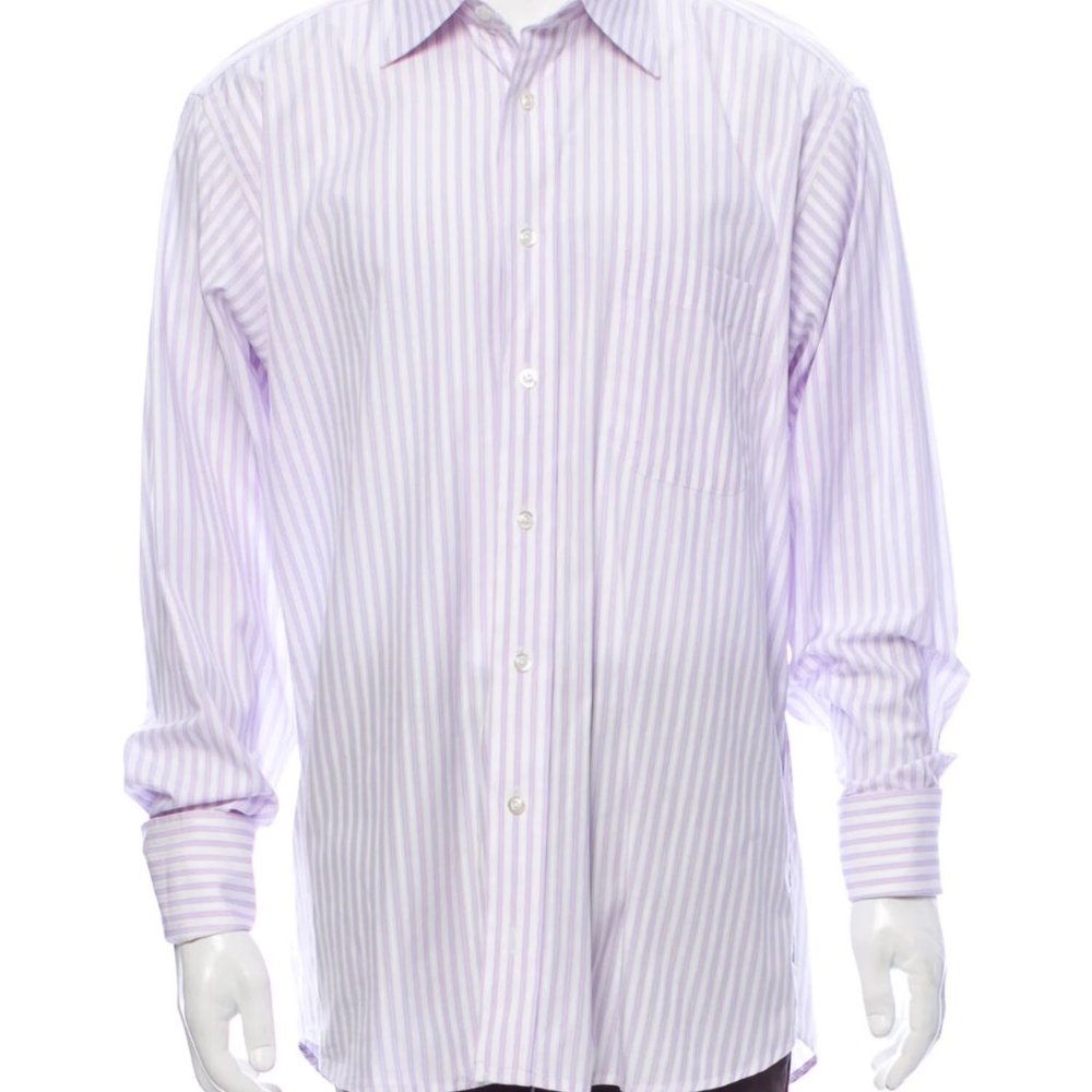 Burberry London Men's Dress Shirt Sz 16 R White & Purple French Cuffs Long Slv